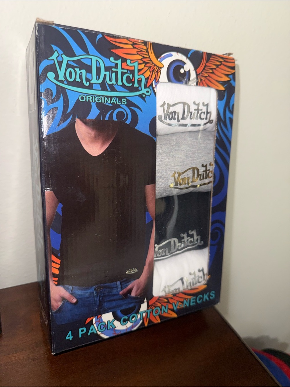 4 Pack VON DUTCH White Gray Black Cotton Crew Neck T-Shirt Set Men's Sz Large